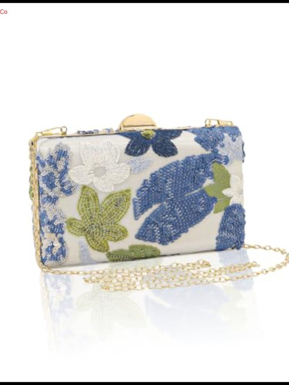 Beaded Embroidered Sequin Evening Clutch with Detachable Chain